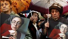 Demonstranti drí portrét zavradné novináky Anny Politkovské