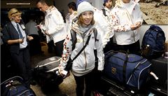 Snowboardistka árka Panochová se zavazadly. 