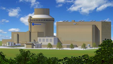 Vizualizace jaderné elektrárny AP1000 od Westinghouse.