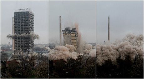 V nmeckém Frankfurtu nad Mohanem odstelili pyrotechnici budovu vysokou 116 metr.