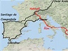 Mapa cesty, kterou Petr Hirsch ušel za 802 dní