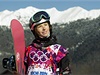 Snowboardistka árka Panochová pi tréninku slopestylu.