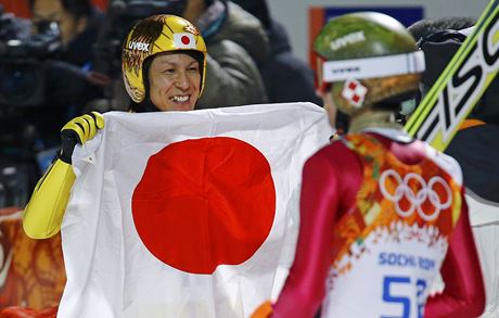 Nepopsateln radost 41letho Noriaki Kasaie z olympijsk medaile