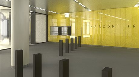 Vizualizace budouc podoby jednoho z vestibul zrekonstruovan stanice metra Nrodn tda.
