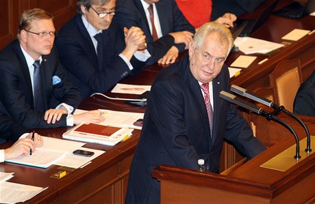 Prezident Miloš Zeman na hlasování o důvěře vlády.