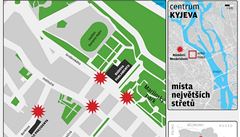 Mapa míst, kde se ve st�edu v noci odehrály nejprud�í st�ety.