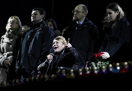 Julia Tymoenková na kyjevském námstí Majdan.