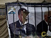 Strený plakát s portrétem exprezidenta Janukovye na stanech protestujících na Majdanu.