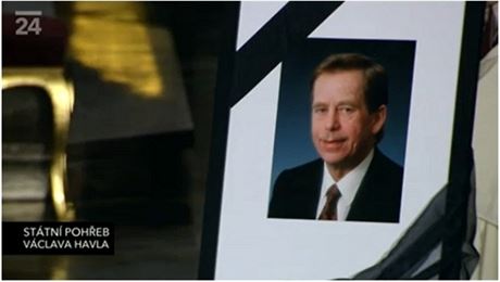 The official presidential photo of the late Václav Havel displayed by his casket