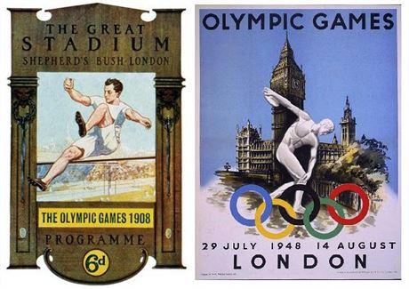 Vlevo program IV. olympijských her v Londýn, vpravo dobový plakát z roku 1948, kdy se v britské metropoli konaly XIV. LOH s pováleným pízviskem Hry nadje. Jak budeme vzpomínat na ty XXX. olympijské hry, které se potetí konají ve mst nad Temí?