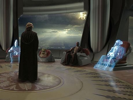 Hvězdné války III: Pomsta Sithů. Zasedání Rady rytířů řádu Jedi.