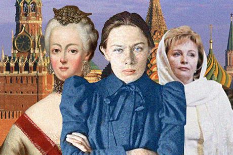 Tři z žen Kremlu: Kateřina Veliká, Naděžda Krupská a Ljudmila Putinová.
