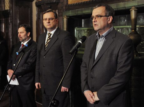 Radek John (VV), PM Petr Nečas (ODS) and Miroslav Kalousek (TOP 09)