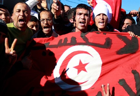 Tunisané demonstrovali na pedmstí hlavního msta Tunisu i v sobotu 15. ledna. Poté, co zemi opustil její prezident Zín Abidín bin Alí.