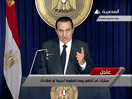Prezident Husní Mubarak v projevu ve státní egyptské televizi nepekvapil.