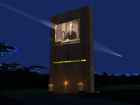 According to the artists outdoor cinema conception, pictures of Czechoslovaks who lived in exile would be projected onto a large wall made of artificial sandstone