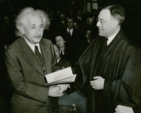 Albert Einstein receiving his US citizenship