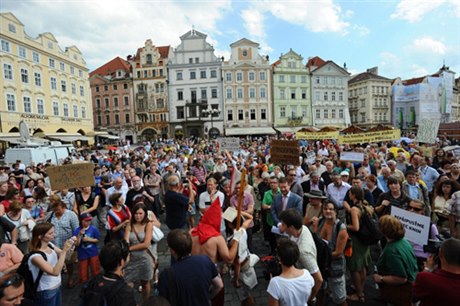 Protesters mixed with bemused tourists as Czechs demanded a proposal for an unprecedented hike in VAT be scrapped