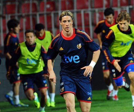 Spain and Chelsea attacker Fernando Torres in training on Thursday night