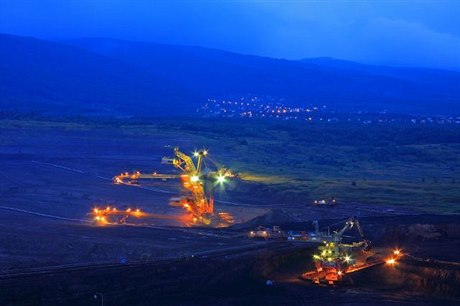 Coal mining by night in the northern Bohemian coal basin