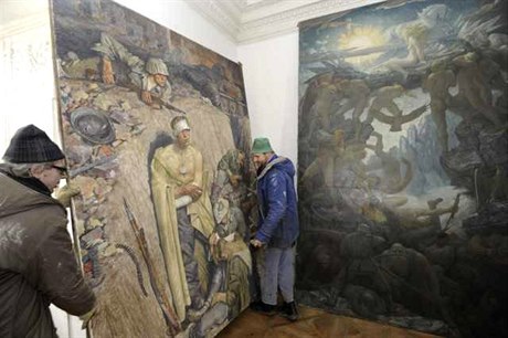 A painting of the German trenches at Stalingrad, one of the original finds from the rediscovery of works from Hitler's private art collection in the Czech Republic