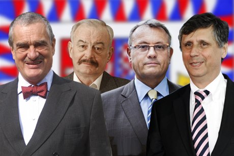 Prezidentští kandidáti: zleva Karel Schwarzenberg, Přemysl Sobotka, Vladimír Dlouhý, Jan Fischer.