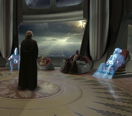 Hvězdné války III: Pomsta Sithů. Zasedání Rady rytířů řádu Jedi.