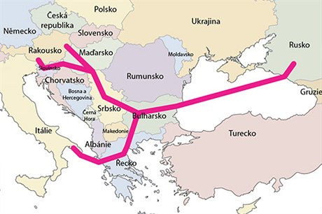 Mapka plynovodu South Stream.