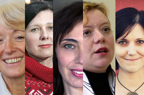 V montáži zleva: Jana Fischerová (ODS), Věra Jourová (ANO), Hana Konvalinková (Strana zelených), Ilona Švihlíková (SPOZ) a Michaela Vodová (Česká pirátská strana).