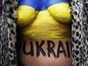 Pomalované tlo aktivistky ukrajinské skupiny Femen, která tak demontruje...