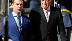 Presidents Medvedev (left) and Klaus during the former's historic visit to Prague in April 2010