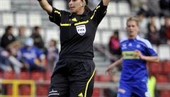 Dagmar Damková, officiating in an April match between Sigma Olomouc and Teplice, has been called up to the big leagues and could go all the way