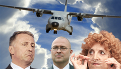 The cabinet of Mirek Topolánek (left) approved a proposal in April 2009 to trade five Czech L-159 fighters for a CASA transport plane, with another three bought above market price. Ex-Defense Minister Martin Barták’s (center) claim the cost would not exc