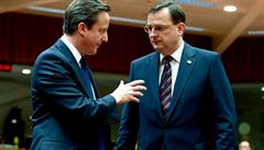 Czech prime minister Petr Nečas (right), seen here chatting with his British counterpart David Cameron, said ahead of the Dec. 8–9 summit in Brussels he did not believe that the Czech Republic would find itself isolated alongside Britain