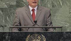 Maltský ministr zahraničí Tonio Borg během projevu na zasedání Valného shromáždění OSN v New Yorku 28. září 2012.