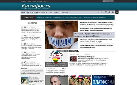 Kasparov.ru, jeden ze 'zakázaných' web provozovaný Putinvým kritikem, politikem a achovým velmistrem Garrim Kasparovem. 