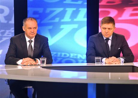 Robert Fico a Andrej Kiska pi první debat ped druhým kolem prezidentských voleb.