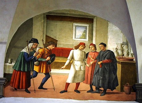 Ji v první polovin 15. století byla Florencie mstem, kde vznikaly nové módní styly. Freska z okruhu Domenika Ghirlandaia v kostelíku San Martino del Vescovo v centru Florencie.