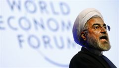 Íránský prezident Hasan Rouhání řeční 23. ledna v Davosu.
