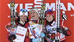Zleva: Marit Bjorgenová, Therese Johaugová a Heidi Wengová.
