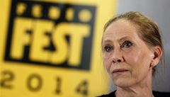 Kati Outinen na tiskové konferenci k filmu Láska, soudruhu, uvedeném na Febiofestu