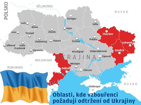 Oblasti. kde vzbouenci poadují odtrení od Ukrajiny.
