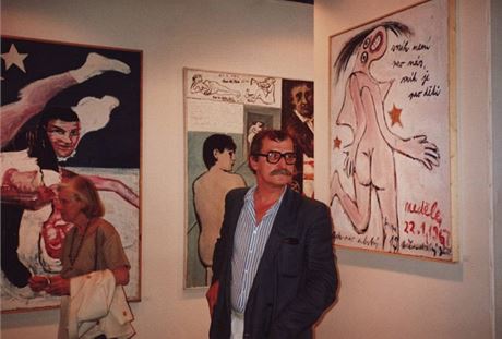 Jií Naeradský na své výstav, Staromstská radnice, 1990