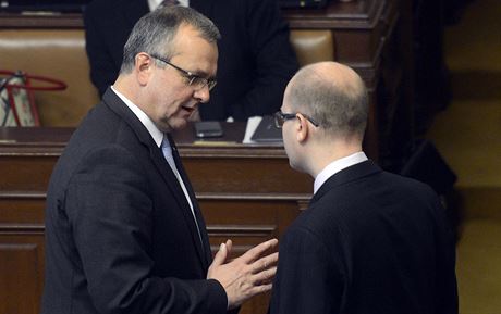 Jednání o státním rozpotu. Na snímku Miroslav Kalousek (vlevo) s Bohuslavem Sobotkou.