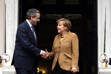 Nmecká kancléka Merkelová s eckým premiérem Antoniem Samarasem.