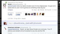 'Teroristka' vyhrožovala aerolinkám. Pak se bála, že jí rodiče zakáží Twitter