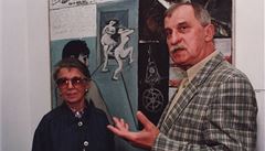 Jií Naeradský a Meda Mládková ped obrazem Anatomie profesora Tulpa, 1990.