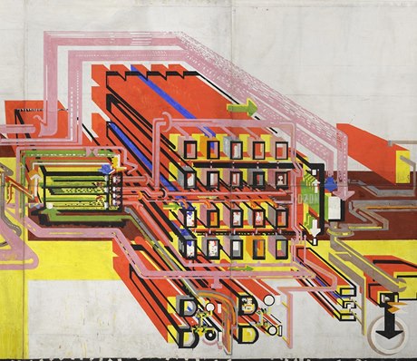 elivka, návrh na sklennou mozaiku, 1971, tempera, latex, karton, 322x740 cm, Museum Kampa  Nadace Jana a Medy Mládkových