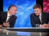 Andrej Kiska (vlevo) a Robert Fico v pedvolebn televizn debat.