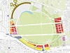Plány počítají s částečnou zástavbou (červeně) bývalého letiště Tempelhof 